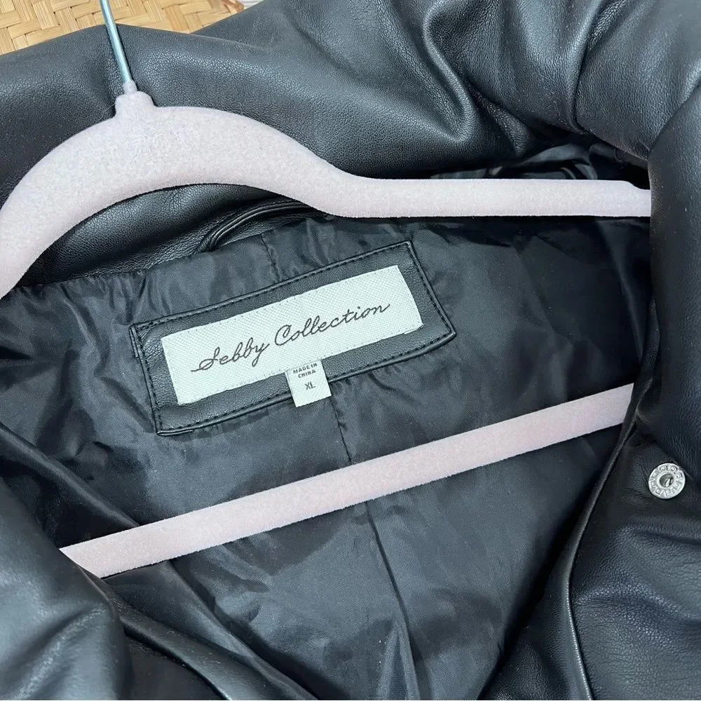 Black‎ faux leather puffer jacket - Picture 5 of 6